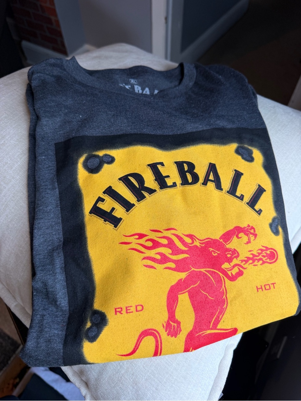 Fireball Graphic Tee - Charcoal with Yellow & Red Print